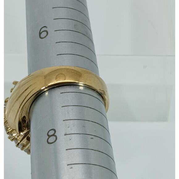 Vintage 1990's Gold Sterling Silver Sim Diamond CZ Cluster Cocktail Ring Size 7 - Picture 9 of 10